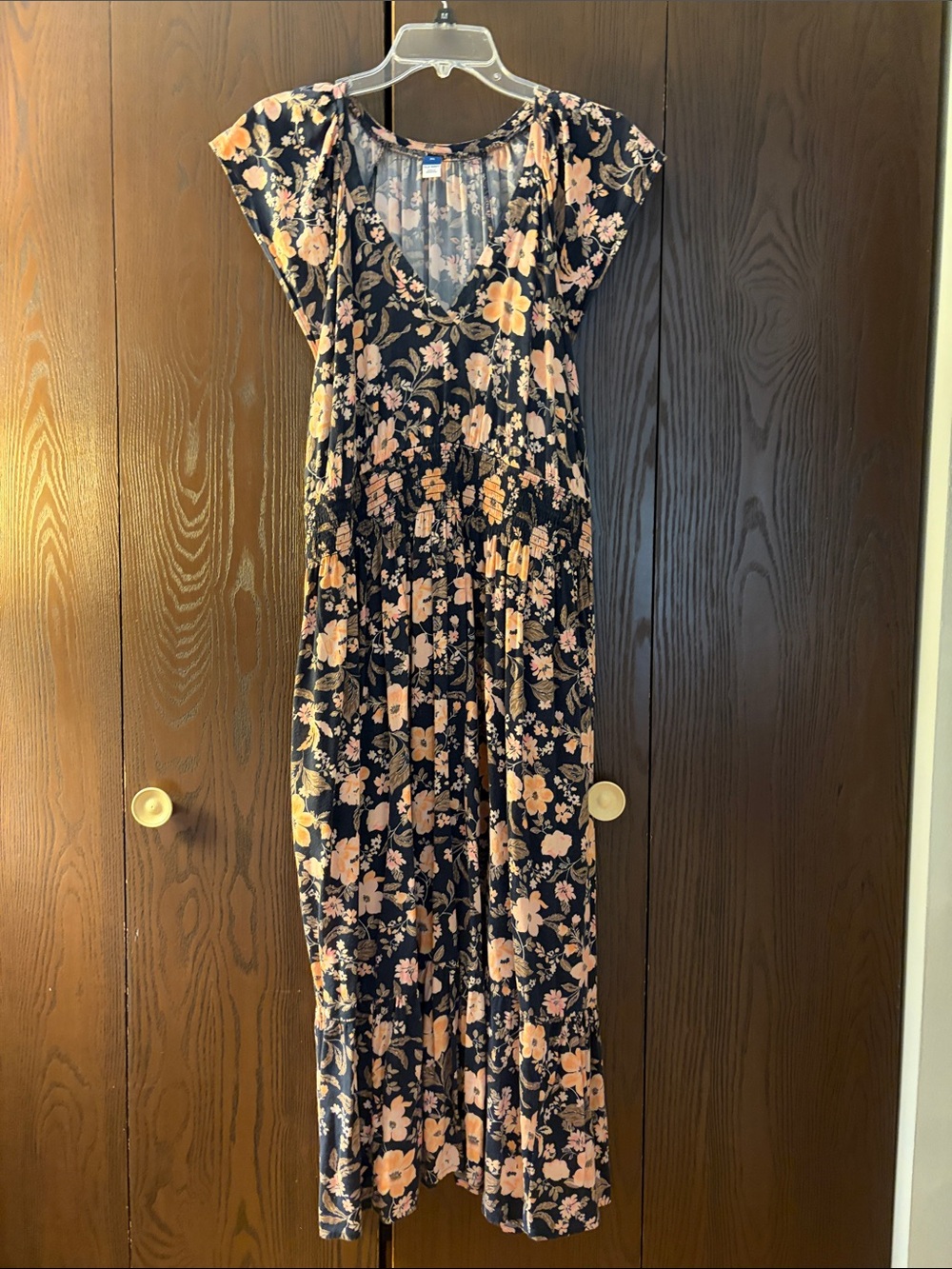 Old Navy Black Maxi Dress with Peach Floral Print. Size XL